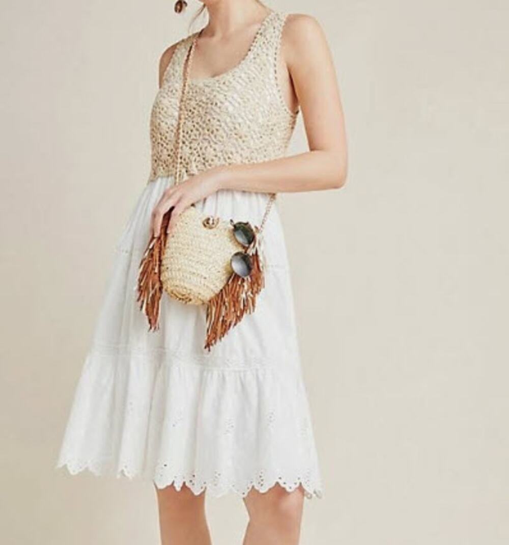 Anthropologie Women’s Small Beckett crochet midi dress crocheted white eyelet